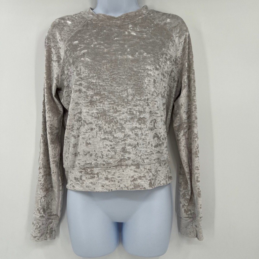 Lululemon Warm Down Size 4 Crewneck Sweatshirt Gray Crushed Velvet Pullover - Picture 7 of 7
